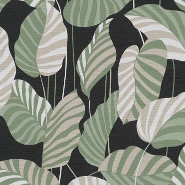 AS Creation 39094-2 Antigua Stripe Leaf Motif - Green/Black
