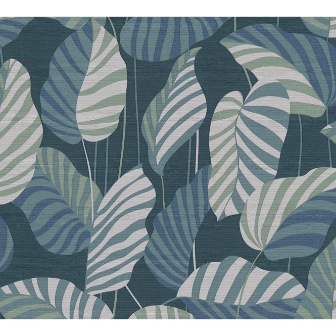 AS Creation  39094-4 Antigua Stripe Leaf Motif - Blue