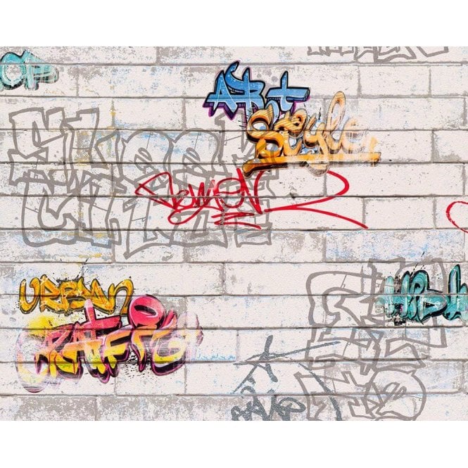 AS Creation 93561-1 - Graffiti Wall - Grey/Multi