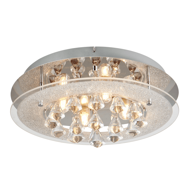 Chrome Ceiling Lights Crystal Frosted Glass Flush Fitting Chandeliers LED