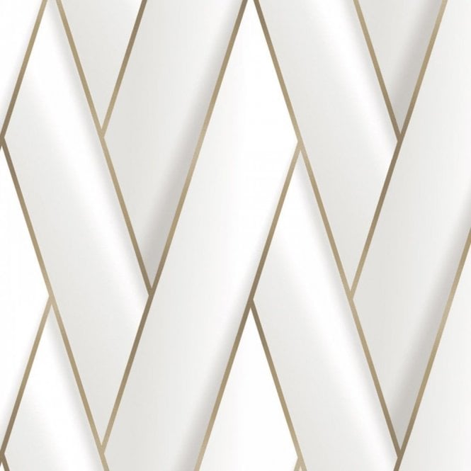Debona  2120 Armando Herringbone Geometric Wallpaper White/Gold