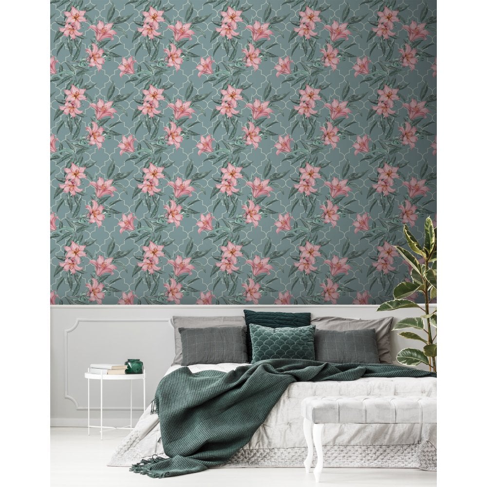 Lilies Verdian Green wallpaper