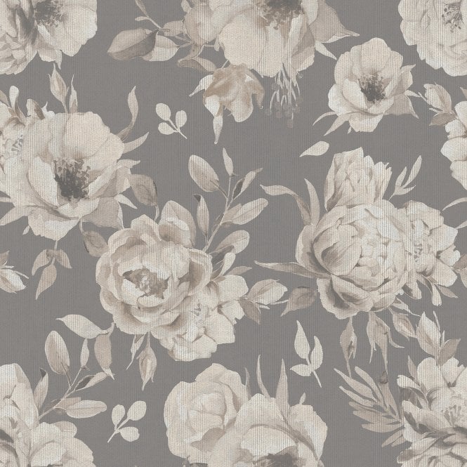 Exclusive New Glamour – Linen Look Roses Grey AL1024