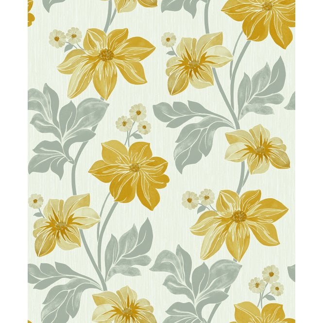 Grandeco A73002 Clematis Trail Yellow Wallpaper 