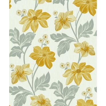Grandeco A73002 Clematis Trail Yellow Wallpaper 