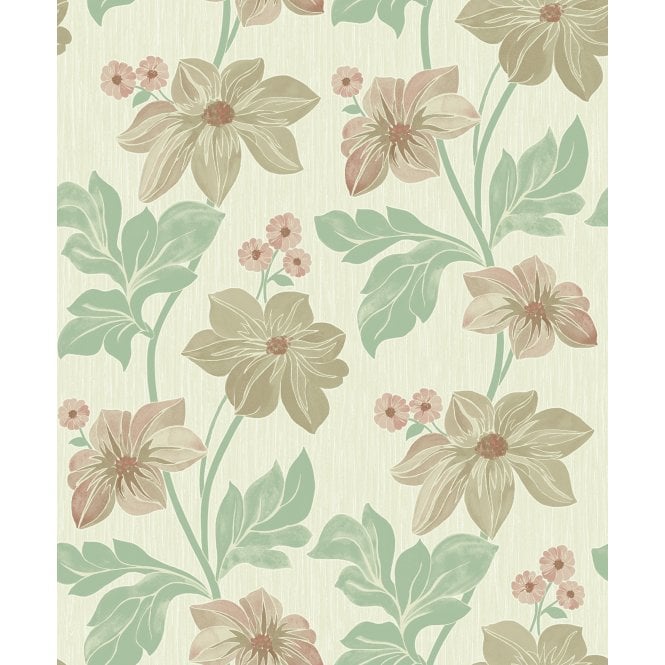 Grandeco  A73003 Clematis Trail Sage Wallpaper 