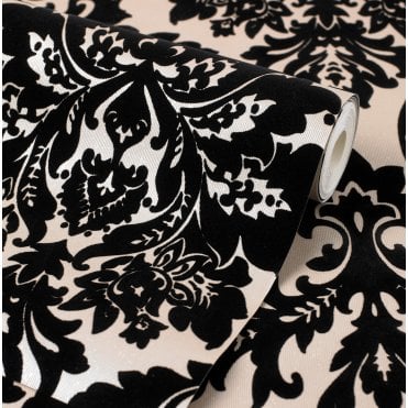 H66009 Exclusive FlockHavana Black Gold Damask