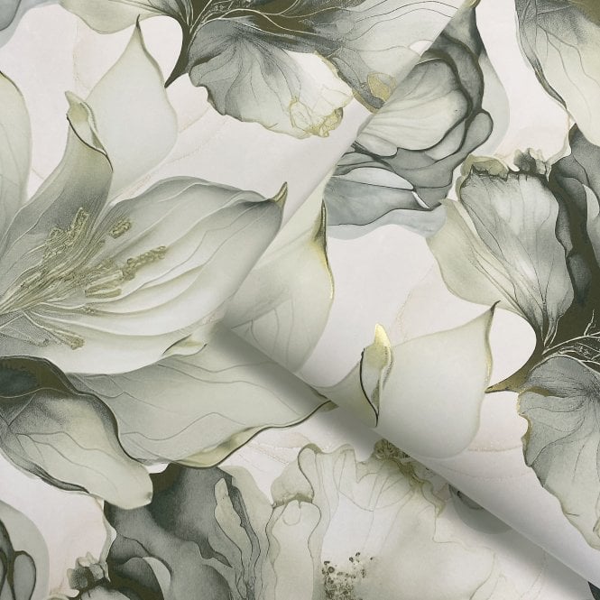 Muriva   212503 Elysian Floral Green and Gold Wallpaper