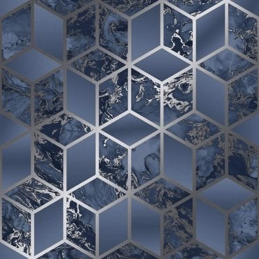 Muriva Elixir Cube Blue Silver Wallpaper 166512