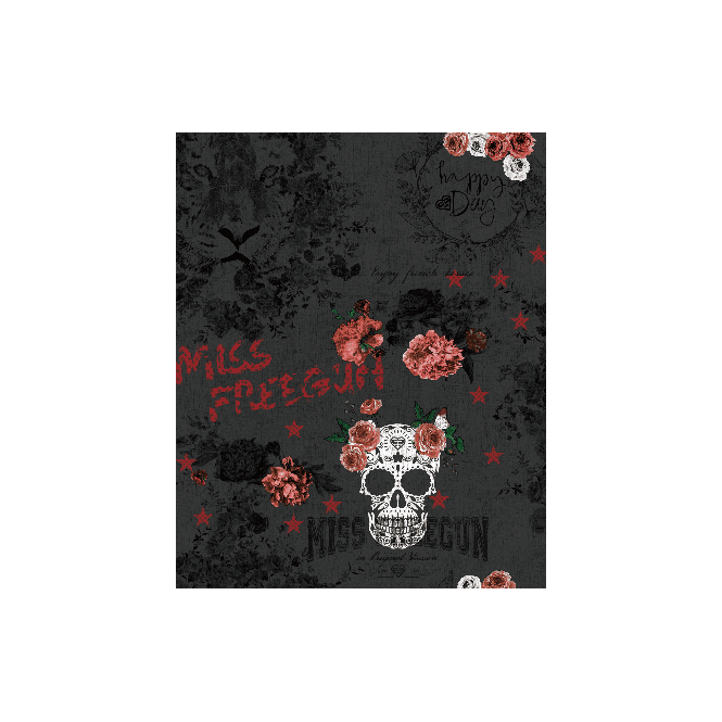 ROKYA ROKYA  Floral Skull Black Wallpaper AL1092