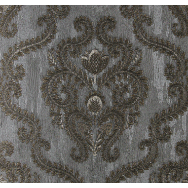Rokya Gold Damask with Texture Grey Plain