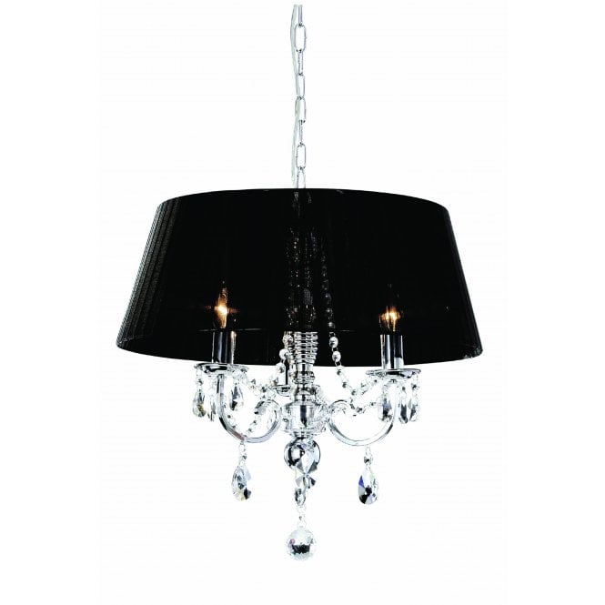  Vintage Crystal Chrome Chandelier With Black Shade    