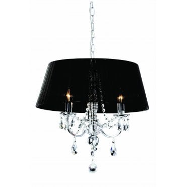  Vintage Crystal Chrome Chandelier With Black Shade    