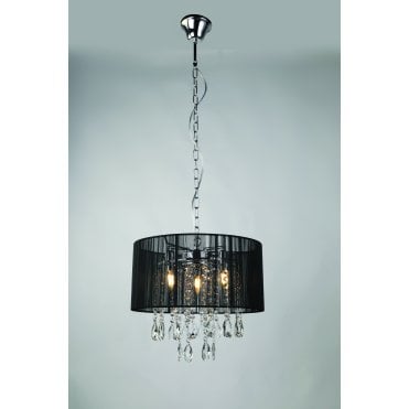  Vintage Crystal Chrome Chandelier With Black Shade    
