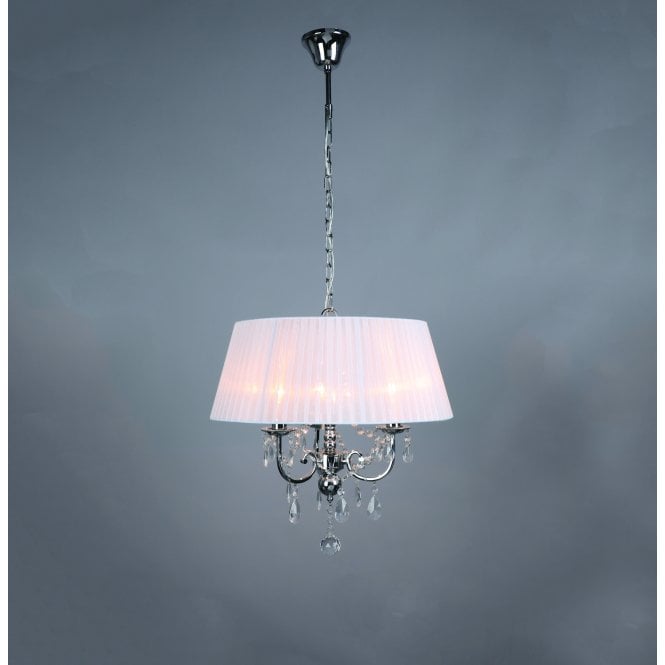  Vintage Crystal Chrome Chandelier With White Shade    