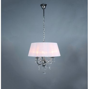  Vintage Crystal Chrome Chandelier With White Shade    