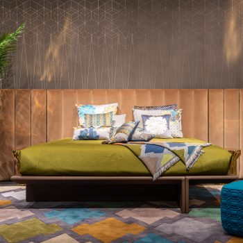 wallpaper in a bedroom decorated with cushion