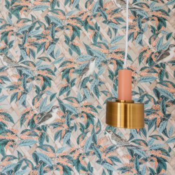 lamp against colourful wallpaper