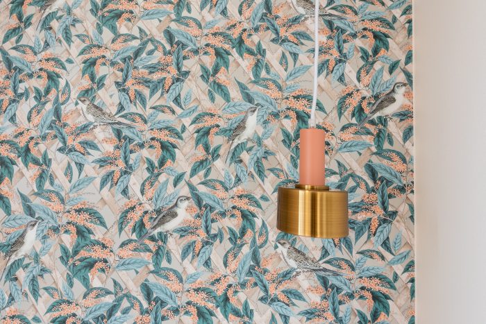 lamp against colourful wallpaper