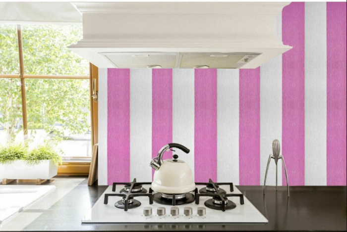 pink and white striped wall